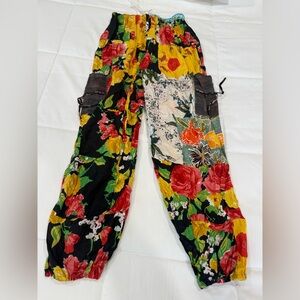 Floral Patchwork Jogger Pants - Black & Multicolor